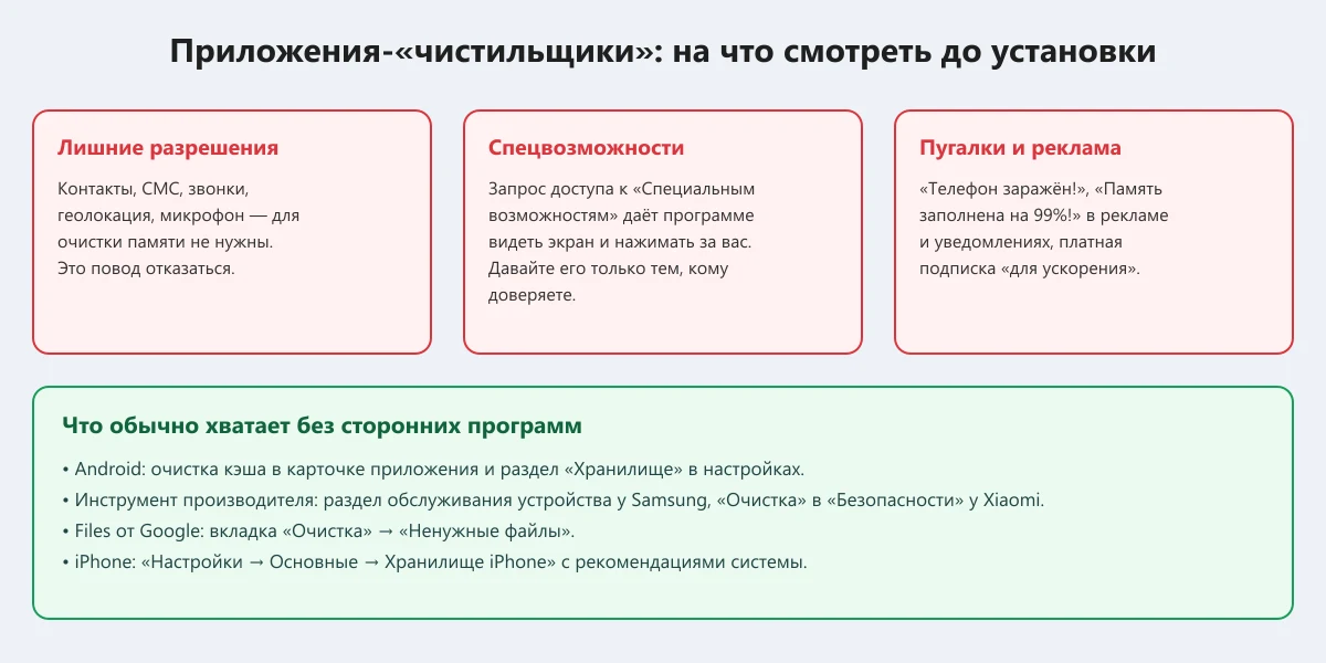 признаки сомнительного приложения для очистки телефона