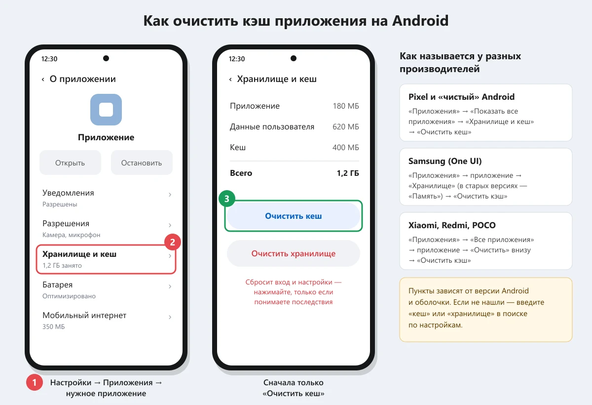 как очистить кэш приложения на Android через настройки по шагам